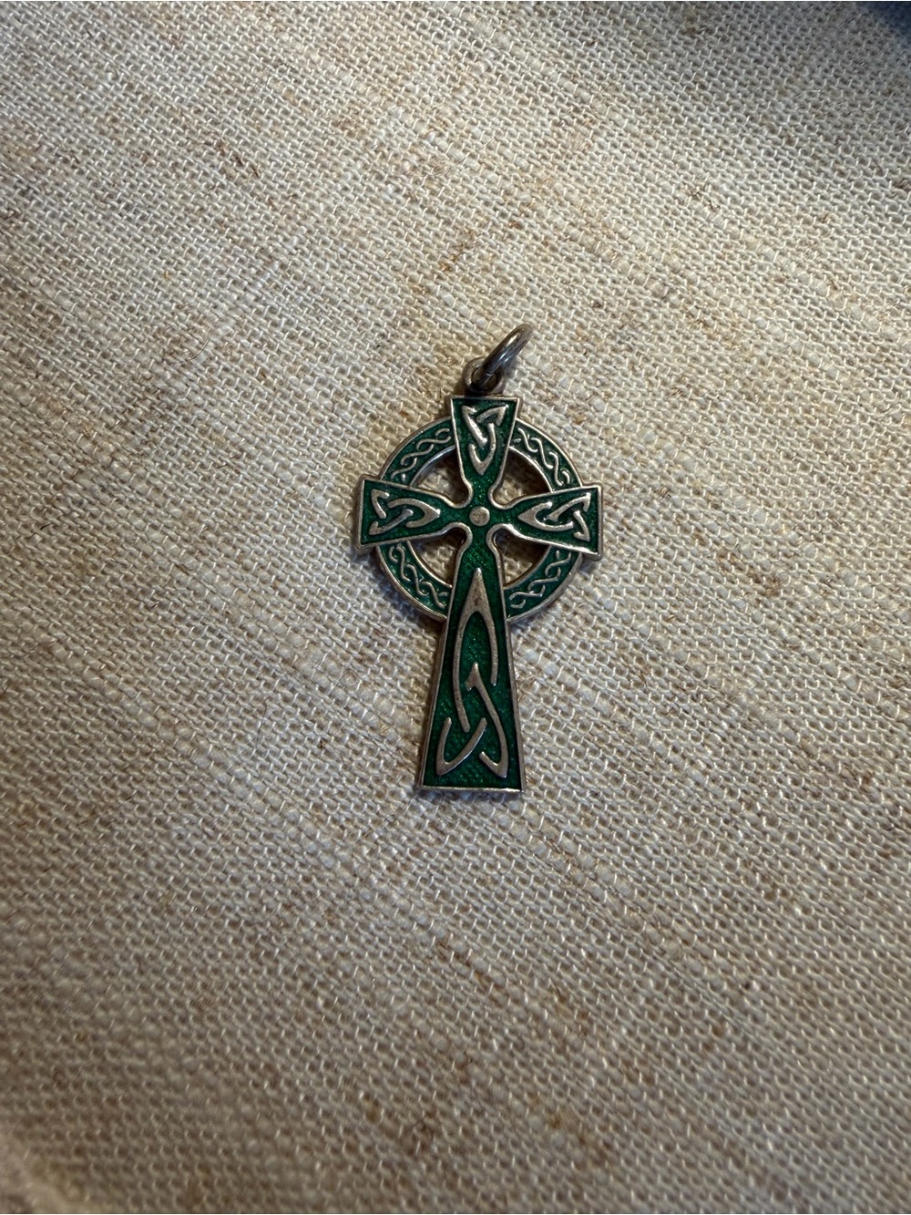 JMH 925 Sterling Viking Celtic Cross Pendant with Green Enamel